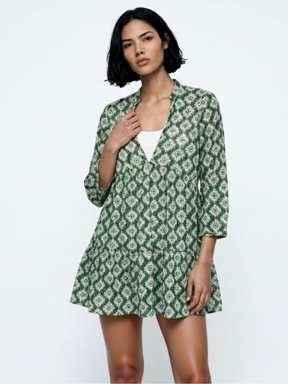 Zara The Mini Cadie Dress NWT Ikat Print Green XS